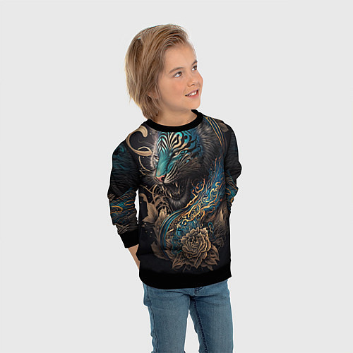 Детский свитшот Тигр Irezumi / 3D-Черный – фото 3