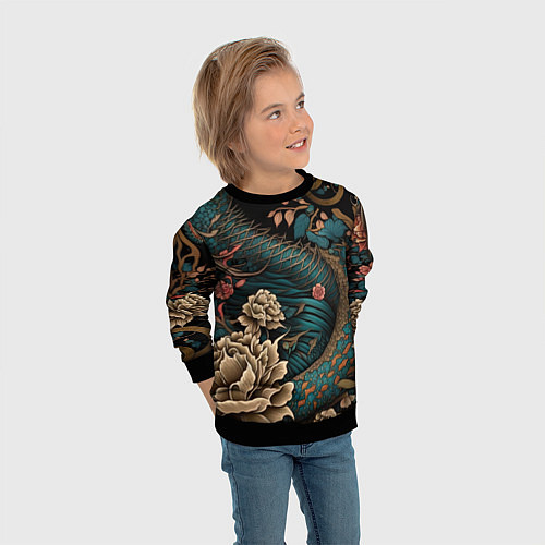 Детский свитшот Японский змей Irezumi / 3D-Черный – фото 3
