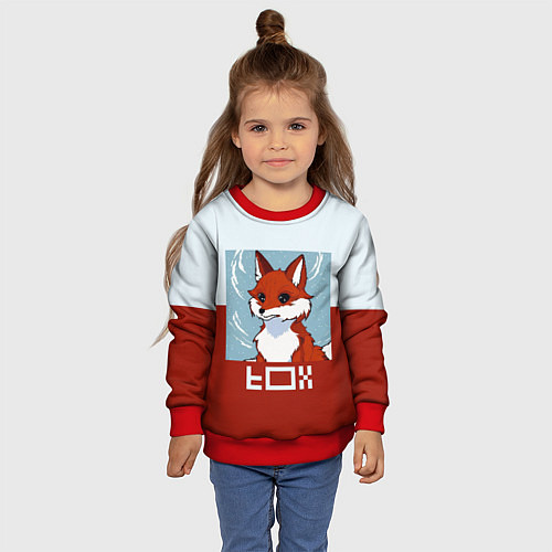 Детский свитшот Пиксельная лиса с надписью fox / 3D-Красный – фото 4