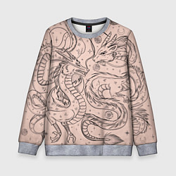 Детский свитшот Дракон - унесенные призраками: тату на бежевом