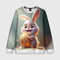 Свитшот детский Пасхальный зайка на полянке, цвет: 3D-белый