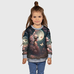 Свитшот детский Девушка в сакуре под луной, цвет: 3D-меланж — фото 2