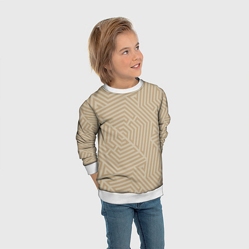 Детский свитшот Бежевый цвет с геометрическим узором / 3D-Белый – фото 3