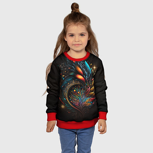 Детский свитшот Абстрактные цветные перья / 3D-Красный – фото 4