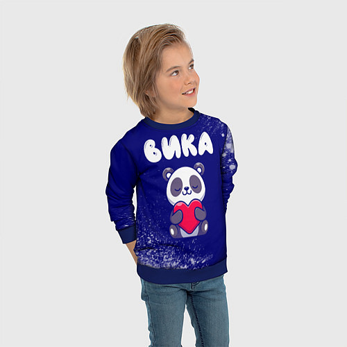 Детский свитшот Вика панда с сердечком / 3D-Синий – фото 3