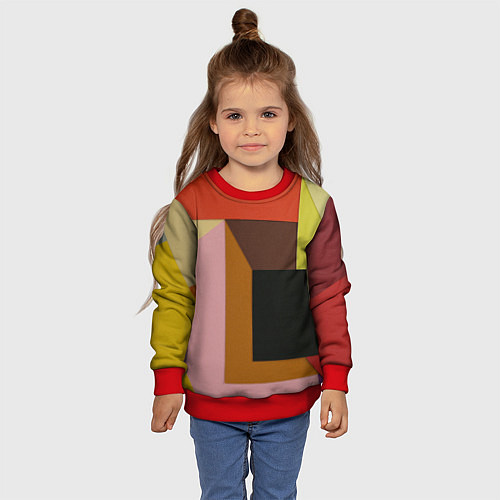 Детский свитшот Геометрическое множество разноцветных фигуры / 3D-Красный – фото 4