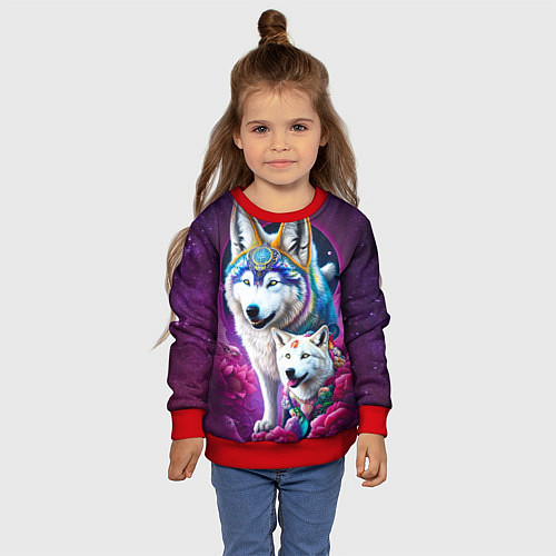 Детский свитшот Полярные волки - нейросеть / 3D-Красный – фото 4