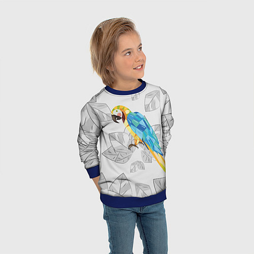 Детский свитшот Попугай на сером фоне / 3D-Синий – фото 3