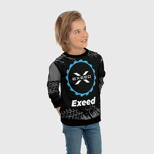 Детский свитшот Exeed в стиле Top Gear со следами шин на фоне / 3D-Черный – фото 3