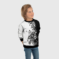 Свитшот детский Черно-белая птица среди узорчатых цветов, цвет: 3D-черный — фото 2