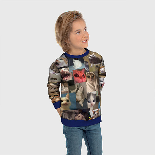 Детский свитшот Мемные котики / 3D-Синий – фото 3