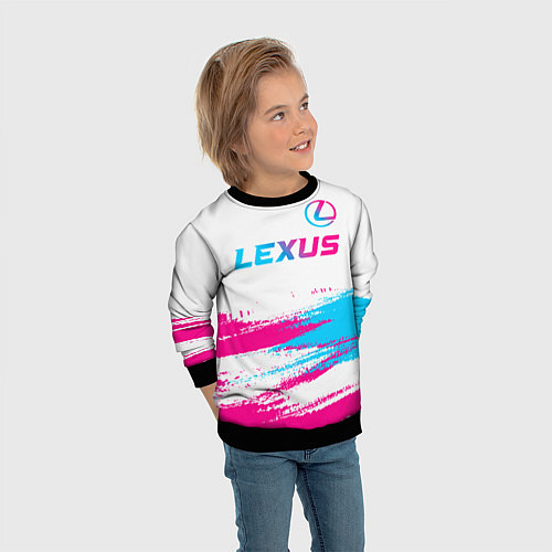 Детский свитшот Lexus neon gradient style: символ сверху / 3D-Черный – фото 3