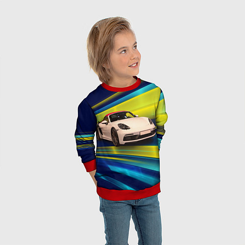 Детский свитшот Спорткар Porsche в движении / 3D-Красный – фото 3