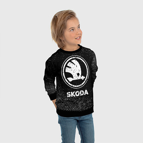 Детский свитшот Skoda с потертостями на темном фоне / 3D-Черный – фото 3