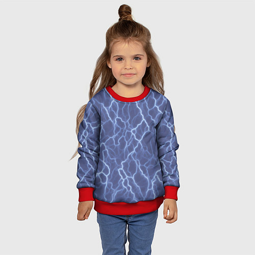 Детский свитшот Электрический разряд на голубом фоне / 3D-Красный – фото 4