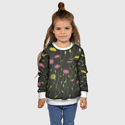 Свитшот детский Полевые цветочки на темном фоне, цвет: 3D-белый — фото 2
