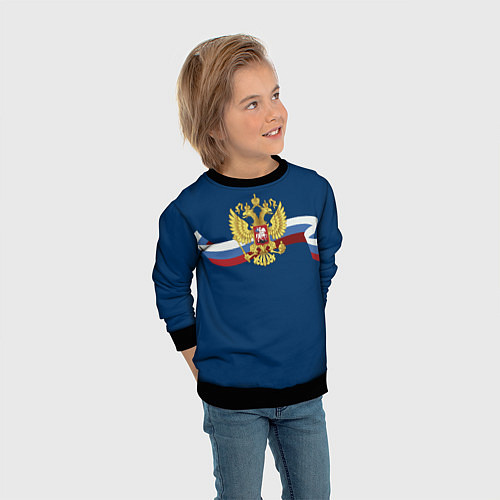 Детский свитшот Флаг России лента / 3D-Черный – фото 3