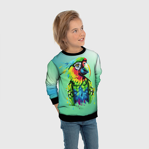 Детский свитшот Разноцветный попугай / 3D-Черный – фото 3