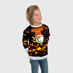 Свитшот детский Chicken Gun на фоне огня, цвет: 3D-белый — фото 2