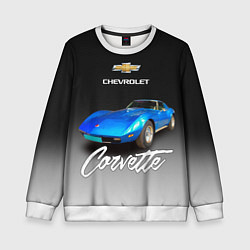 Свитшот детский Синий Chevrolet Corvette 70-х годов, цвет: 3D-белый