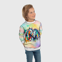 Свитшот детский Две разноцветные лошади, цвет: 3D-белый — фото 2