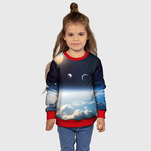 Детский свитшот Космос и планета Сатурн / 3D-Красный – фото 4