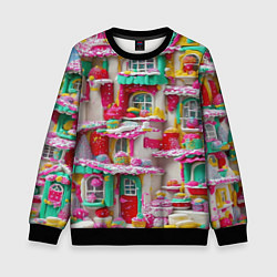 Свитшот детский Домики из сладостей, цвет: 3D-черный
