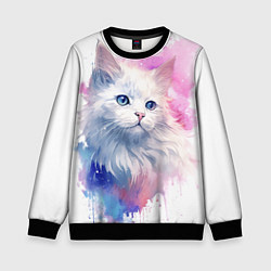 Свитшот детский Белая кошечка акварель, цвет: 3D-черный