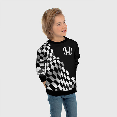 Детский свитшот Honda racing flag / 3D-Черный – фото 3