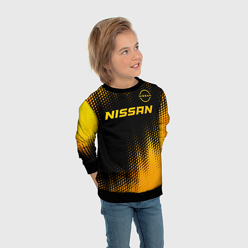 Детский свитшот Nissan - gold gradient: символ сверху / 3D-Черный – фото 3