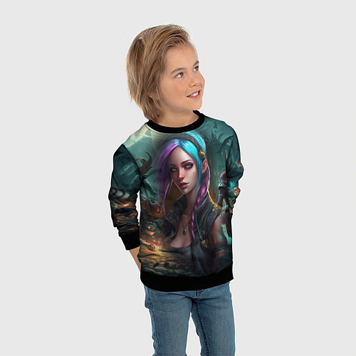 Детский свитшот Jinx art Arcane League of Legends / 3D-Черный – фото 3