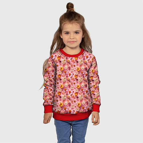 Детский свитшот Желтые белые и розовые цветы / 3D-Красный – фото 4