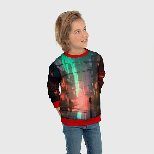 Детский свитшот Кибер город будущего / 3D-Красный – фото 3