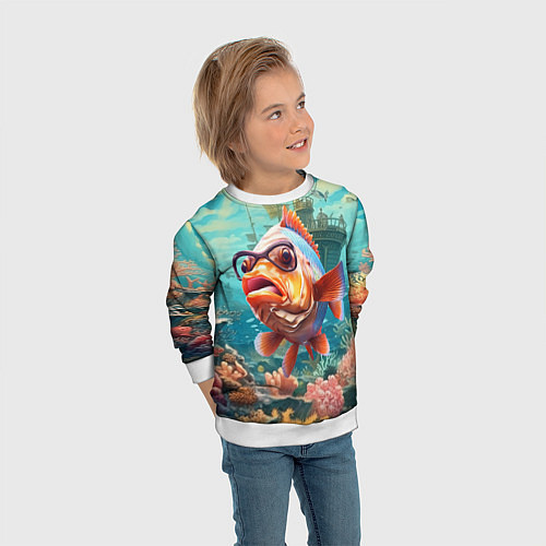Детский свитшот Рыбка в озере / 3D-Белый – фото 3