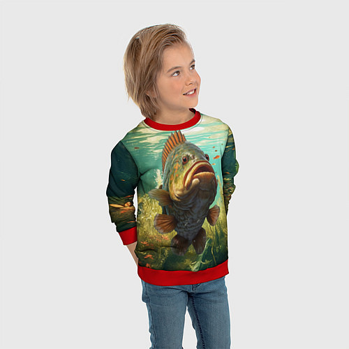 Детский свитшот Карп в озере / 3D-Красный – фото 3