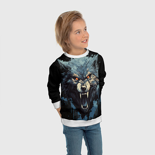 Детский свитшот Blue black wolf / 3D-Белый – фото 3