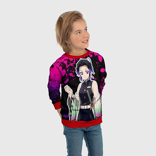 Детский свитшот Шинобу кочо - неоновые брызги / 3D-Красный – фото 3