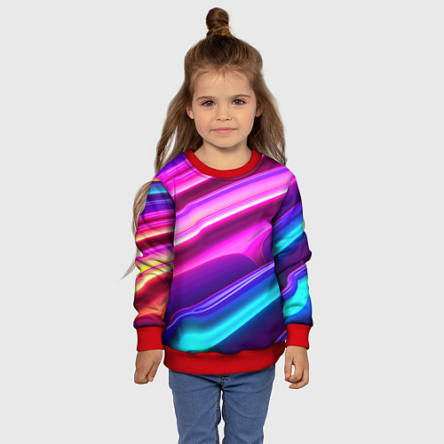 Детский свитшот Неоновые объемные полосы / 3D-Красный – фото 4