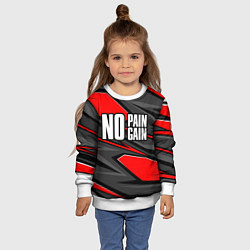 Свитшот детский No pain no gain - красный, цвет: 3D-белый — фото 2