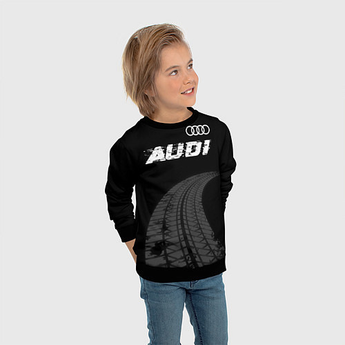 Детский свитшот Audi speed на темном фоне со следами шин: символ с / 3D-Черный – фото 3