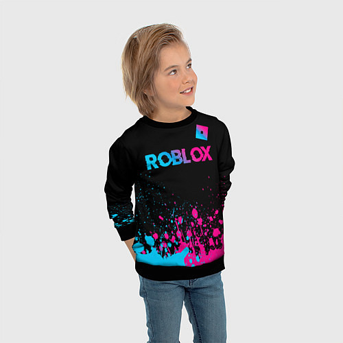 Детский свитшот Roblox - neon gradient: символ сверху / 3D-Черный – фото 3
