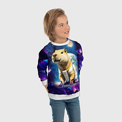 Свитшот детский Капибара-космонавт - нейросеть, цвет: 3D-белый — фото 2