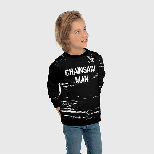 Детский свитшот Chainsaw Man glitch на темном фоне: символ сверху / 3D-Черный – фото 3