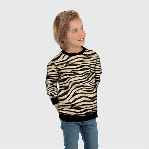 Детский свитшот Шкура зебры и белого тигра / 3D-Черный – фото 3