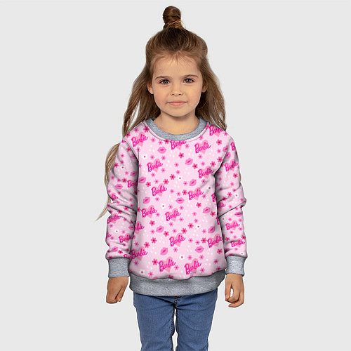 Детский свитшот Барби, сердечки и цветочки / 3D-Меланж – фото 4