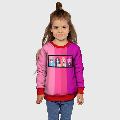 Детский свитшот Группа Black pink на фоне оттенков розового / 3D-Красный – фото 4