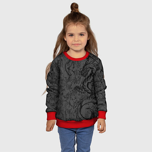 Детский свитшот Black dragon - grunge / 3D-Красный – фото 4