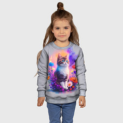 Свитшот детский Котик и акварель, цвет: 3D-меланж — фото 2