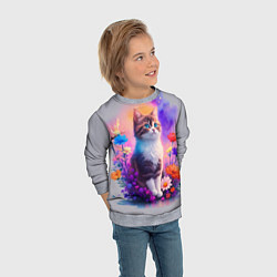 Свитшот детский Котик и акварель, цвет: 3D-меланж — фото 2