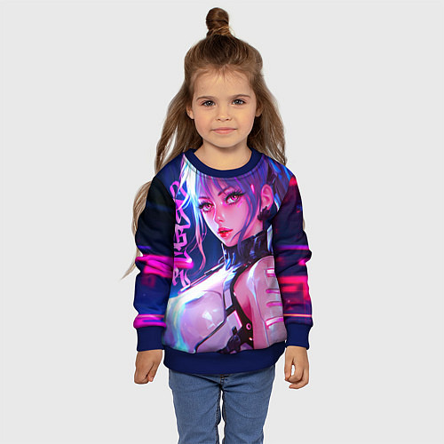 Детский свитшот Кибер-девушка неон аниме / 3D-Синий – фото 4